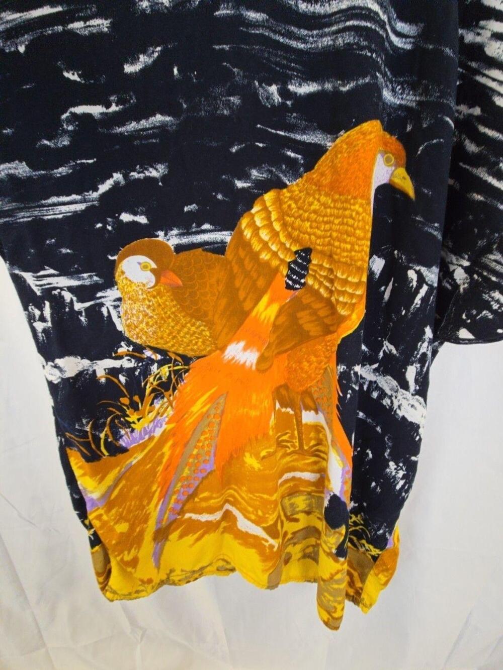 Elok Dress Womens One Size Black Batik Bird Print Kaftan Dolman Sleeve